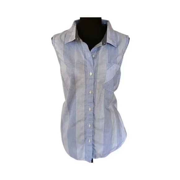 Tommy Hilfiger Cotton Cooper Blue & White Checked Sleeveless Top, size Large 60 - Picture 2 of 6